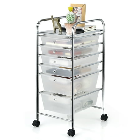 UPC: 6975211875652 | Costway 6 Drawer Rolling Storage Cart Scrapbook Paper Office Organizer Clear