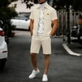 thumbnail image 4 of HBGVBA Men Athleisure 2 Piece Set Solid Color Short Sleeve Lapel Button Down Shirt Knit Shorts Casual Outfit, 4 of 5