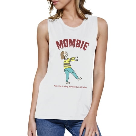 Mombie Sleep Deprived Womens White Muscle Tanks Gifts For