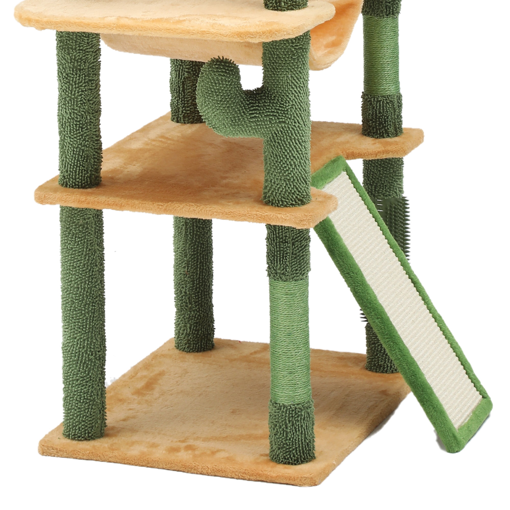 Dextrus 76" Tall Cactus Cat Tree Tower, Large Cat Condo with Self-Grooming Brush, Plush Platform, Hammock, Sisal Scratching Posts, and Toy Balls,Green