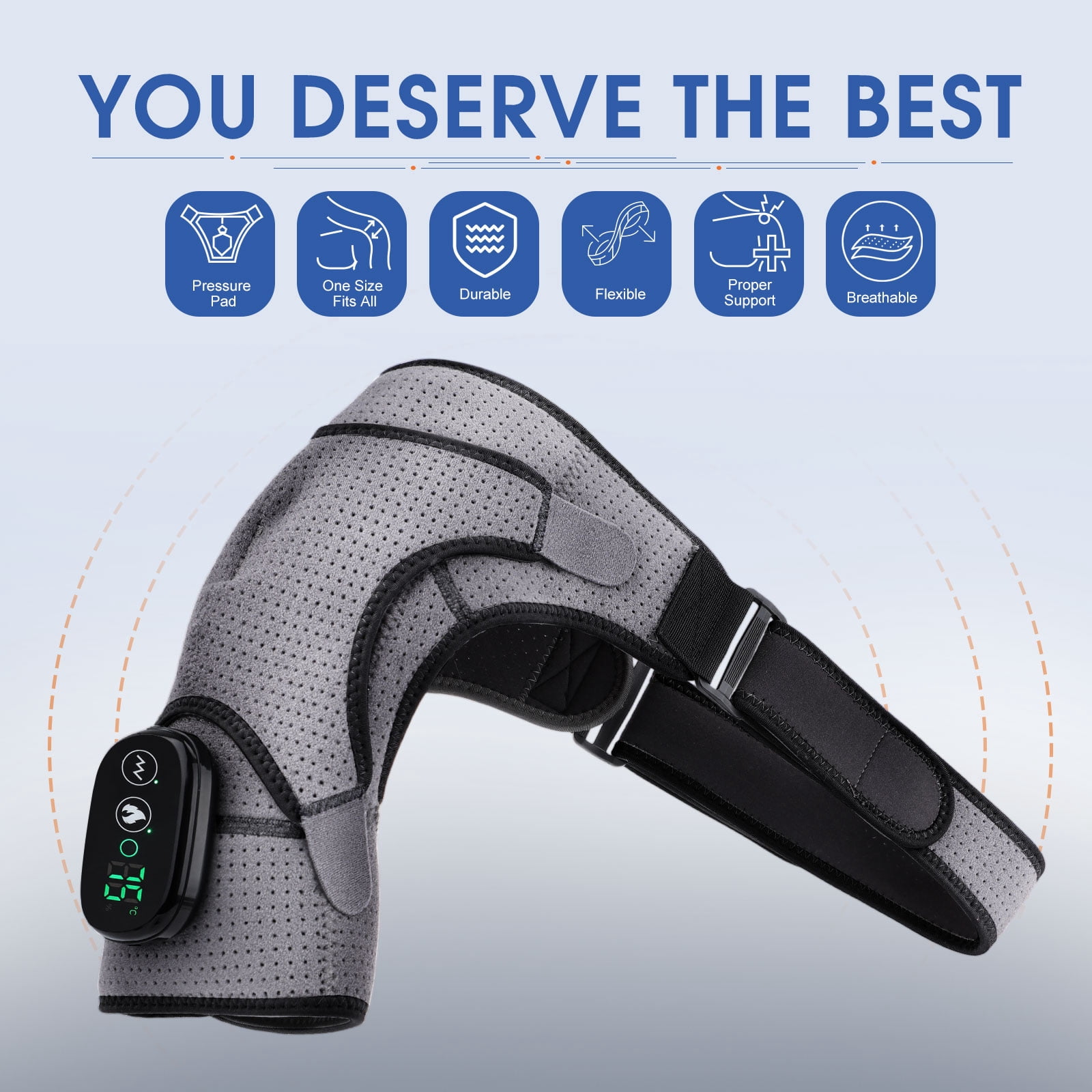 Heated Shoulder Brace Wrap, Cordless Shoulder Heating Pad Massager for Relax, Electric Heated Shoulder Massage with 3 Adjustable Vibrations for Men Women, Electric Wrap for Rotator Cuff - Gray