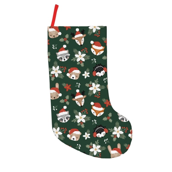 Uemuo Festive Forest Friends Print Christmas Stockings, 18inch Xmas Hanging Stocking Decorations for Christmas Party Family Decor