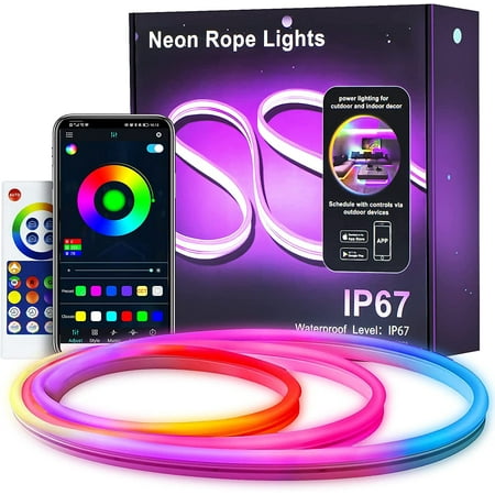 

RGBIC Neon Rope Light - 9.8 Ft - Music Sync Waterproof - Bedroom Living Room Gaming Room