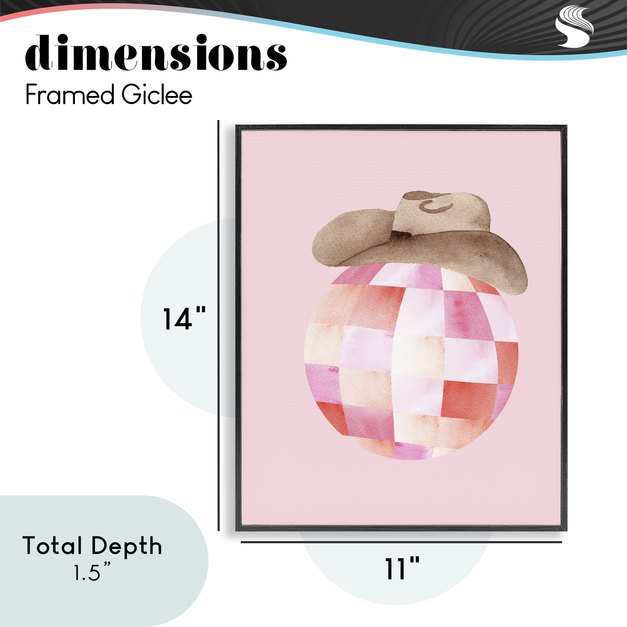 Rosy Disco Cowgirl Hat Black Framed Giclee Art, design by Nina Jacobs