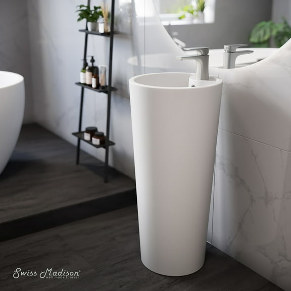 Monaco Circular Basin Pedestal Sink in Matte White