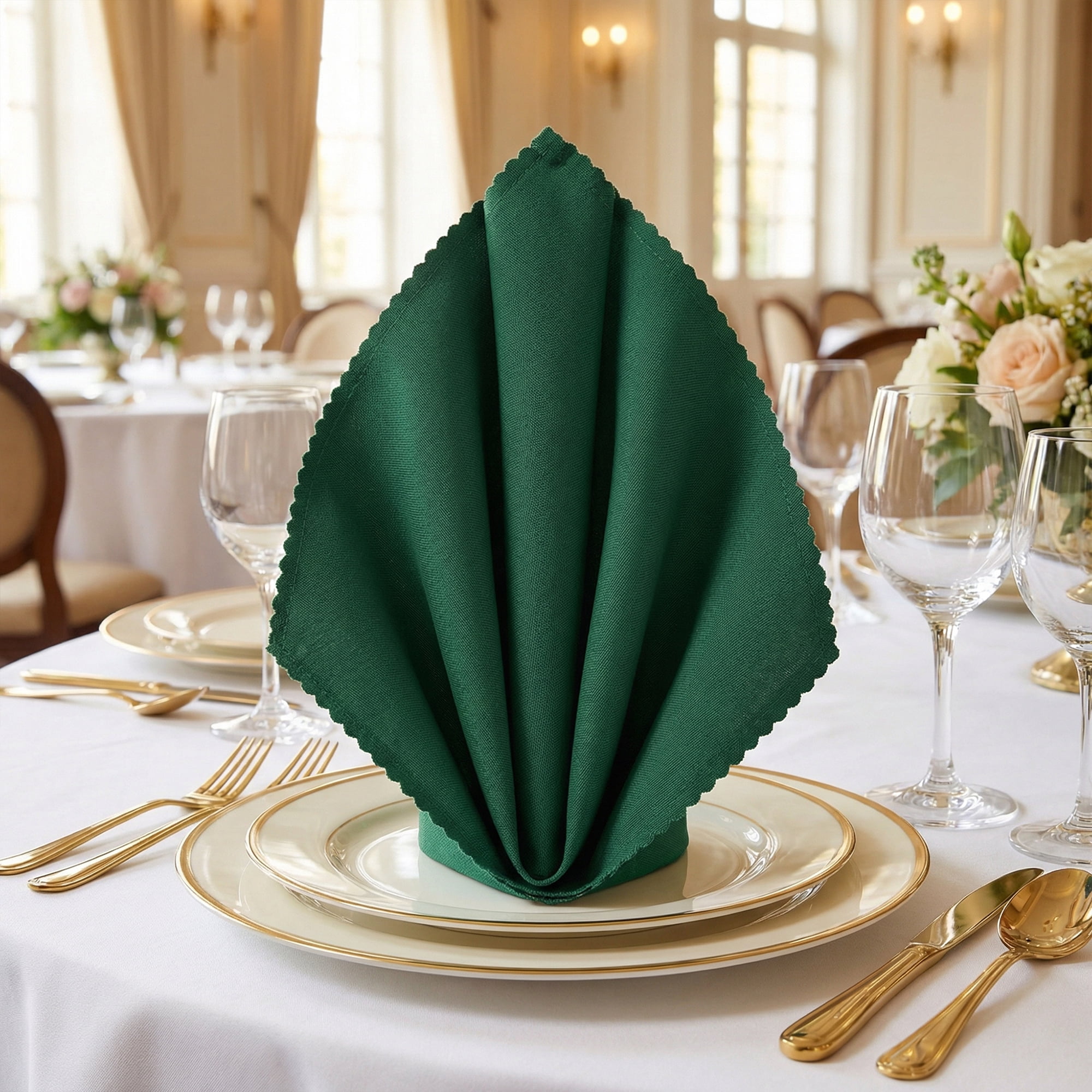 Unique Bargains 12Pcs Polyester Washable Cloth Napkins Dark Green 19x19inch