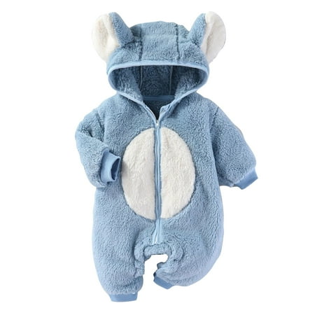 

Zhaghmin Baby Fleece Jumpsuit for Girls Boys Cute Autumn and Winter Thick Warm Long Sleeved Zipper Pajamas Romers with Ribbed Size80Cm Blue