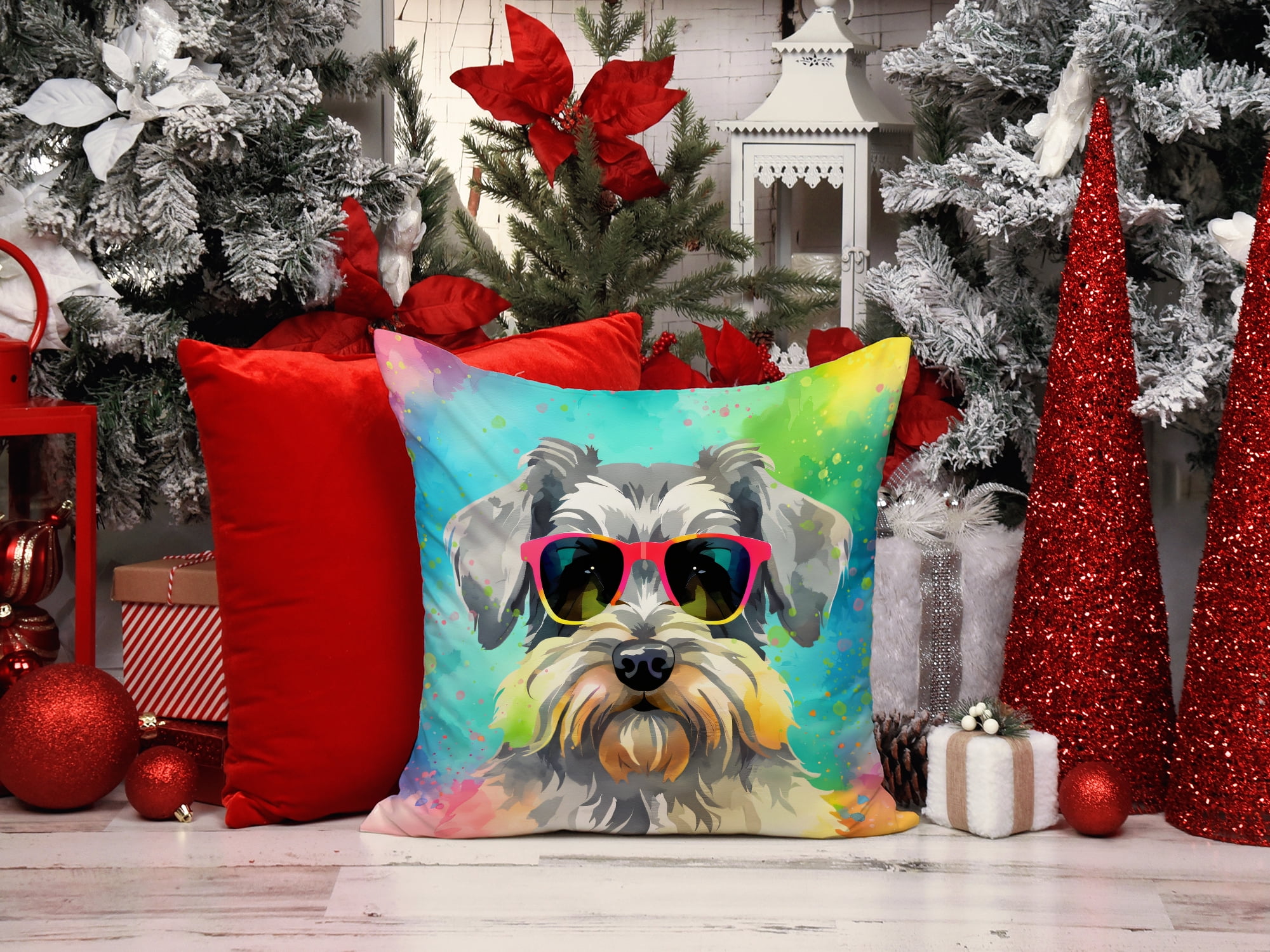 Schnauzer Hippie Dawg Fabric Decorative Pillow 18 in x 18 in