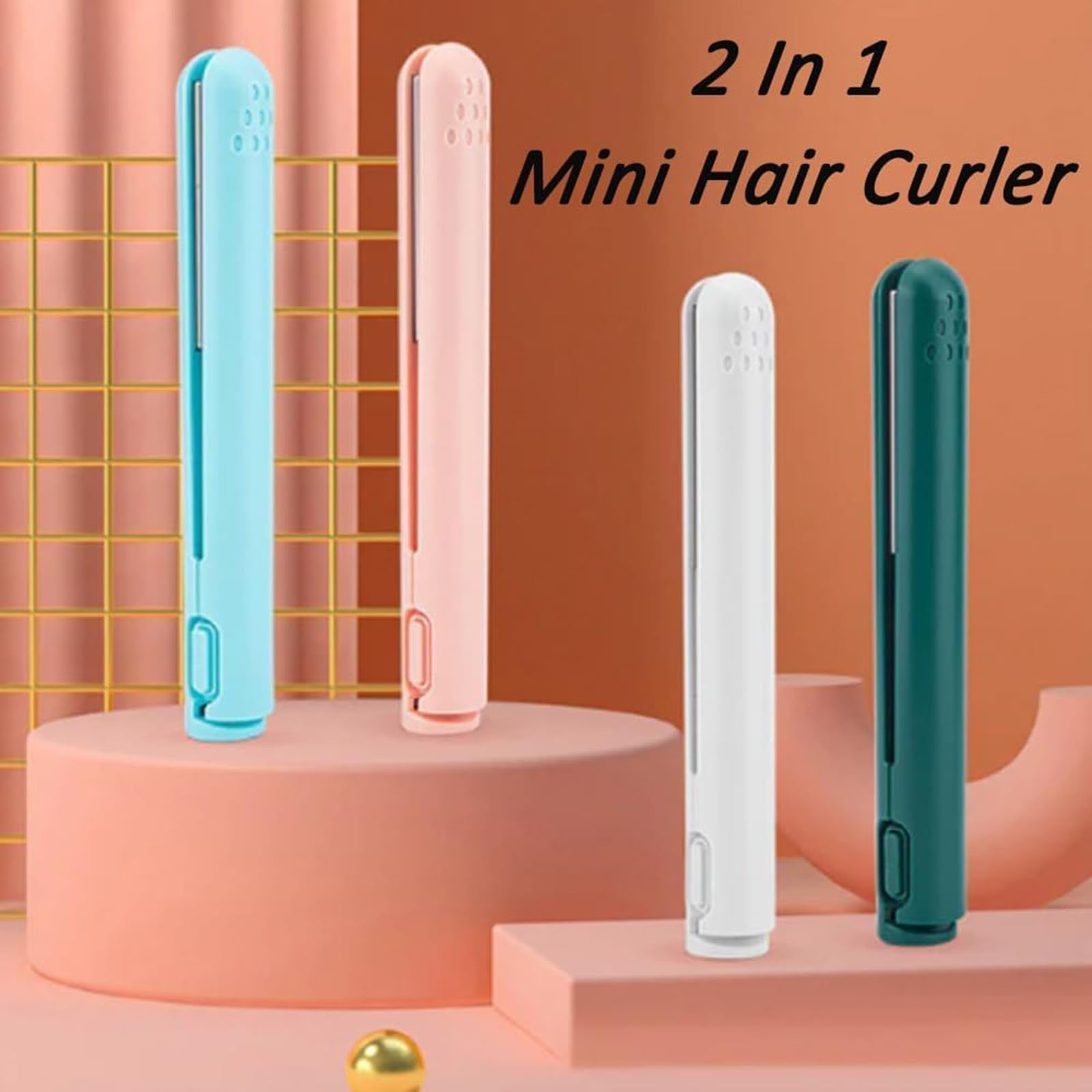 2-in-1 Mini Curling Iron for Short Hair | Ceramic-Coated Dual Function Styling Tool - All Hair Types, Fast Heating.