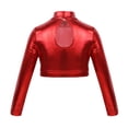 thumbnail image 2 of Kaerm Girls Metallic Shirts Shiny Long Sleeves Mock Neck Crop Top for Dancing Raves Festivals Red 12, 2 of 8