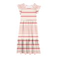 thumbnail image 6 of Spazoro Kids Girls Dresses, Striped Round Neck Short Sleeve Fashion Princess Dress for Child Girls Beige Size 7-8T, 6 of 7