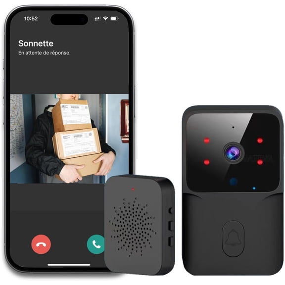 Oiduwi Smart Video Doorbell Camera with Doorbell Receiver, Two-Way Talk Visual Doorbell, HD Video, Night Vision, Easy Installation, Live View (Black)
