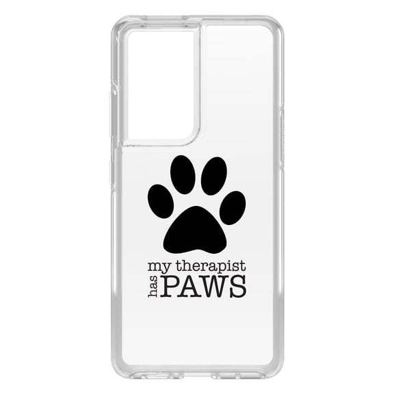 DistinctInk Clear Shockproof Hybrid Case for Galaxy S21 ULTRA 5G (6.8" Screen) - TPU Bumper Acrylic Back Tempered Glass Screen Protector - My Therapist Has Paws