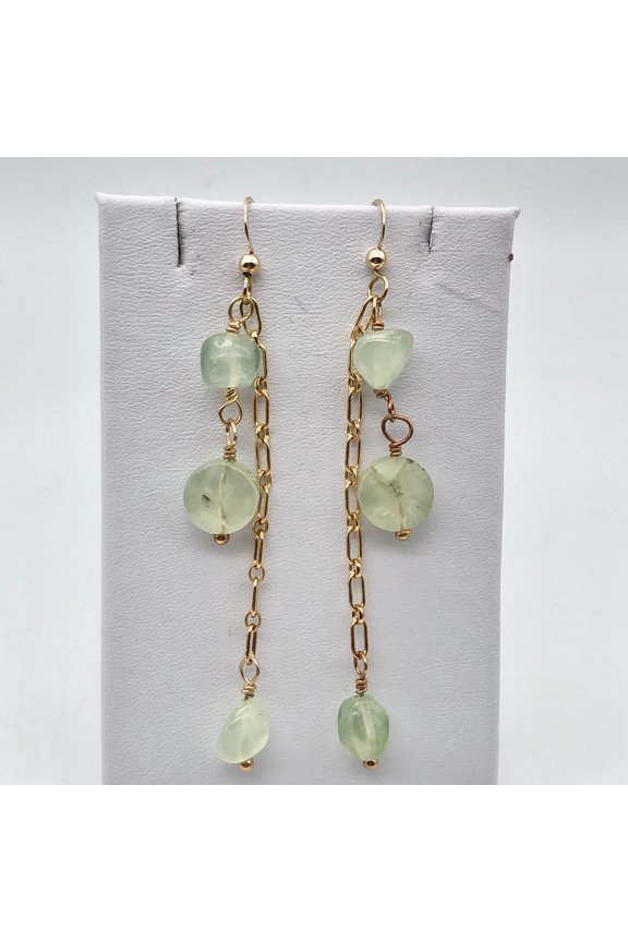 Dazzling Minty Green Natural Prehnite and 14Kgf Earrings
