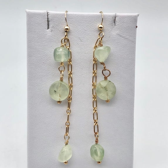 Dazzling Minty Green Natural Prehnite and 14Kgf Earrings