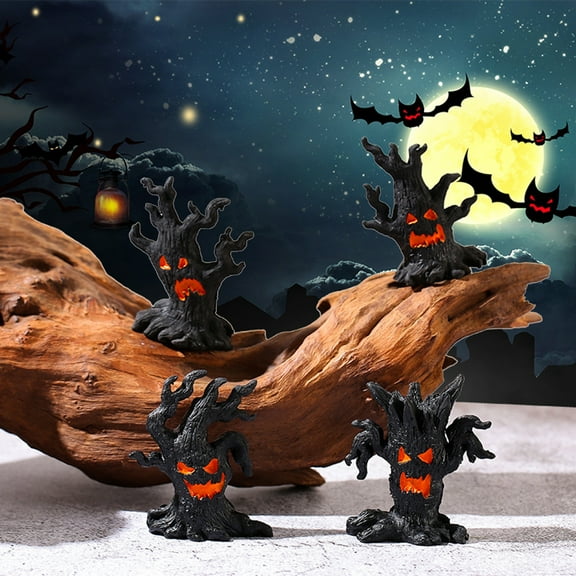 Eoperou Halloween Spooky Tree Figurine: Ghost Tree Stump Resin Statue Outdoor Decor