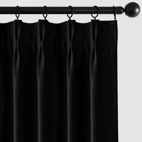 Real Pinch Pleated Velvet Curtains with Rings & Clips & Hooks Thick Luxury Pleat Decorative Blackout Suede Drapes Thermal Insulated for Living Room Bedroom, 2 Panels, 84 Inches Long, Black