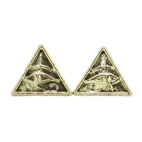 Ebros Classical History Egyptian Pyramid Eye Of Horus Golden Stud Earrings Pair Pewter Jewelry Accessory
