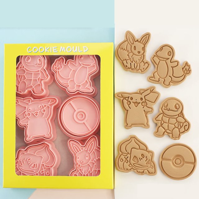 Set de cortadores de galletas con figuras de Pokemon, molde de panadería de dibujos animados, prensa de galletas, estampador de azúcar, moldes para pasteles pastosos, juguetes, 6 uds.