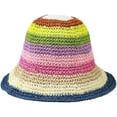 thumbnail image 4 of CoCopeaunts Straw Bucket Hat Women's Rainbow Striped Woven Summer Breathable Hollow Fisherman Hat Crochet Sunscreen Bucket Cap, 4 of 8