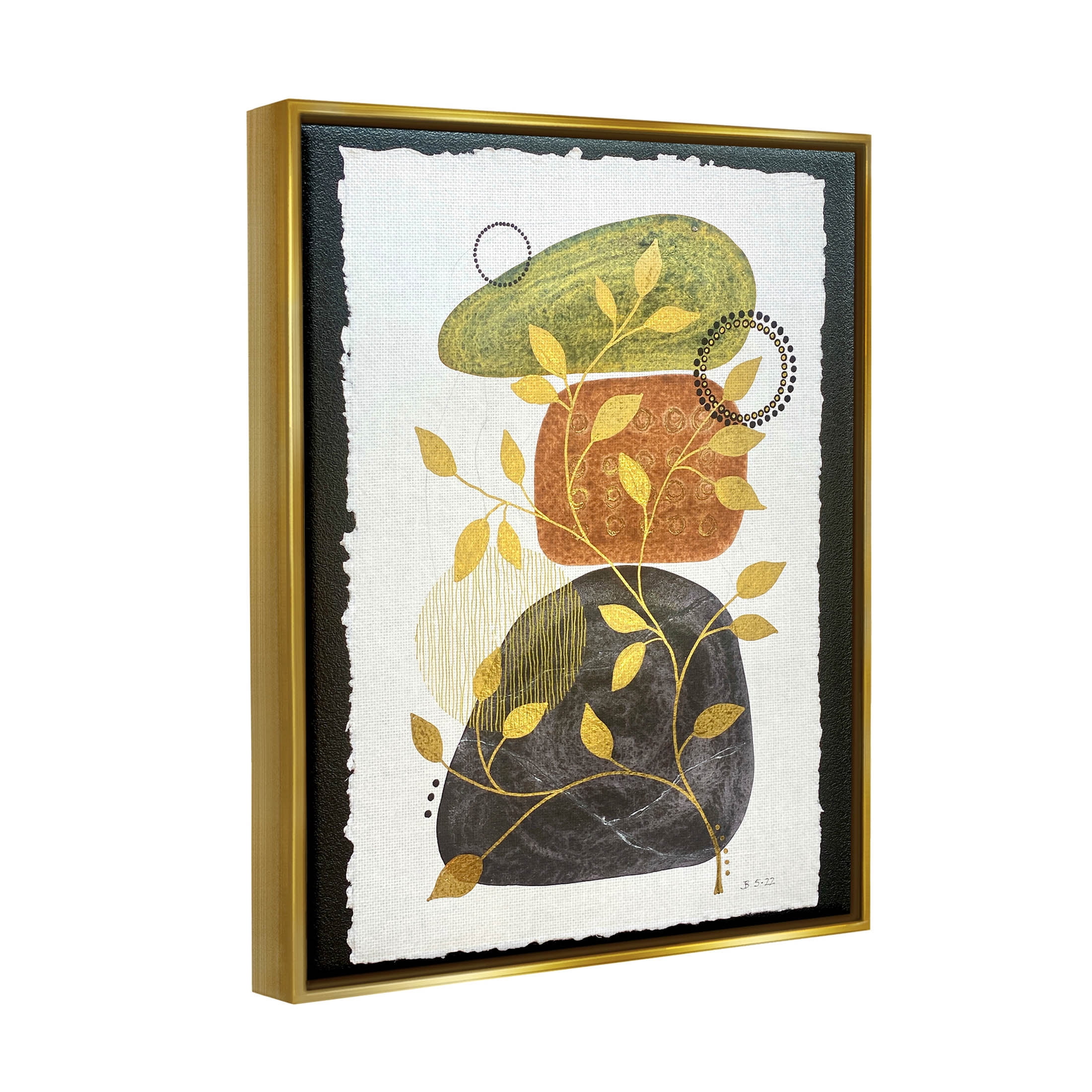 Layered Plant Leaf Pebbles Abstract Graphic Art Metallic Gold Framed Art Print Wall Art