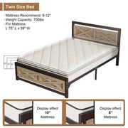 Behost Twin Bed Frame with Headboard and Underbed Storage, Metal Wood Platform Bed Frame Twin, No Box Spring Needed