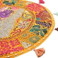 thumbnail image 3 of Stylo Culture Indian Round Floor Cushion Vintage Patchwork Cover Mango Yellow Big Floor Pillows 22x22 Decorative Decor Seating Tuffet Seat Pouf Cover Footstool Cotton Embroidered 1 Pc, 3 of 4