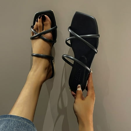 

Hvyesh Flat Sandals for Women Dressy Summer Flat Bottomed Slippers Casual Mules Square Cut Out Cross Strap Sandals Size 7