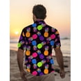thumbnail image 4 of Camisa de hombre con estampado tropical de piña, camisa hawaiana de verano, informal, para vacaciones, verano, primavera, camisa de manga corta con cuello vuelto, tela elástica, 4 of 5