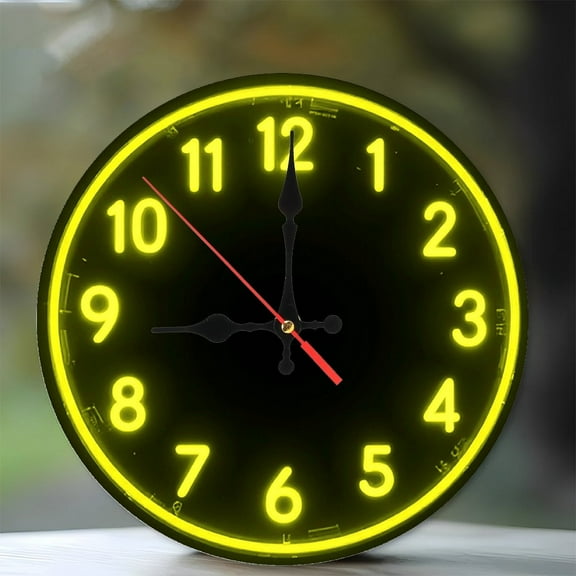 Neon Clock Wall Decor Yellow Number 10-Inch Silent Wooden Wall Clock, Battery Operated (AA Batteries Not Included), Artistic Home Decor