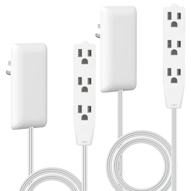 Extensor de salida de cara plana LIDER con 3 receptáculos, enchufe de placa de pared ultrafino con extensor de cable y regleta de 3 salidas