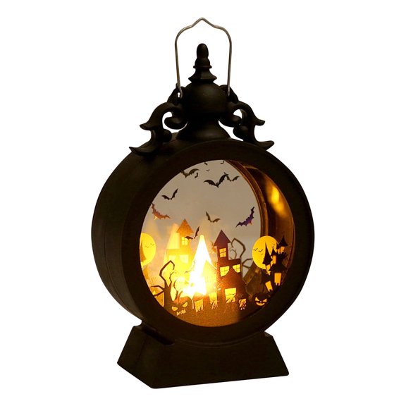 Decor Inside Decorative Lantern with Witch and Haunted House Scene for Indoor And Outdoor Holiday Party Decor Battery Powered Lighting