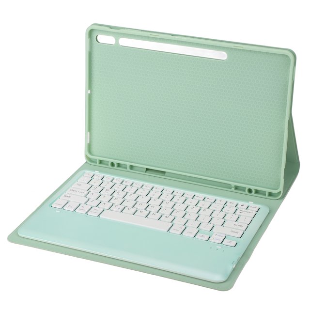 Para Tab S8 Funda para teclado Matcha Verde Ángulo ajustable Funda de PU Tableta desmontable Teclado inalámbrico para SM X800 S7 FE Sin Trackpad