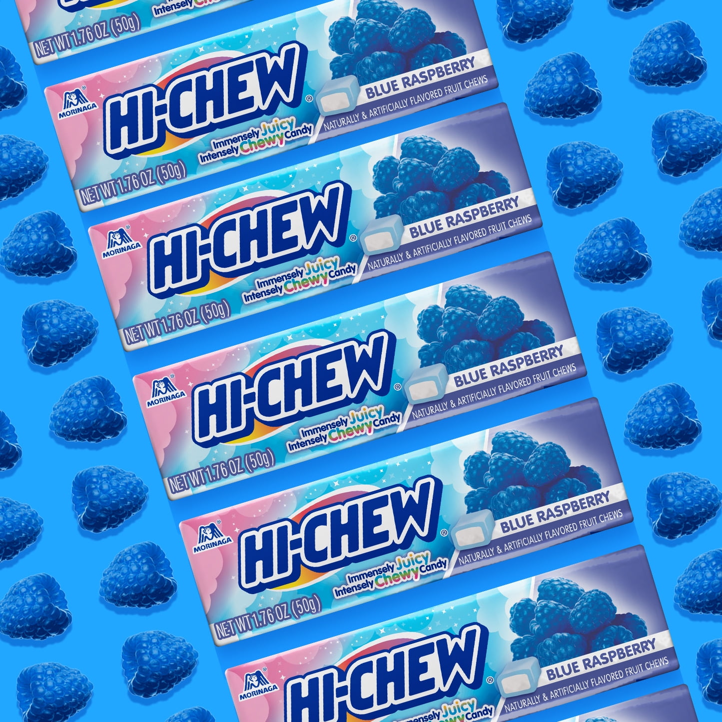 HI-CHEW Blue Raspberry - Box of 15 Sticks, 1.76oz ea | Unique Fun Soft & Chewy Taffy Candy | Immensely Juicy Fruit Flavors