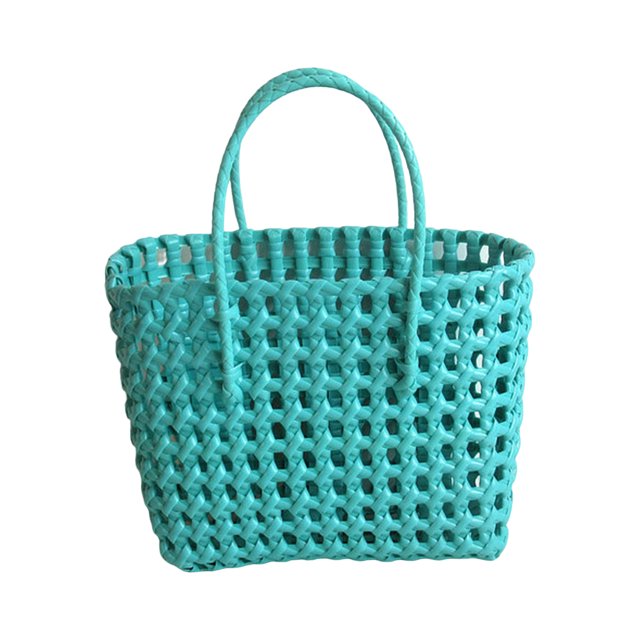 Flmtop Sac de Plage Carré Creux Grande Capacité Panier de Courses Portable en Paille Fournitures de Rangement