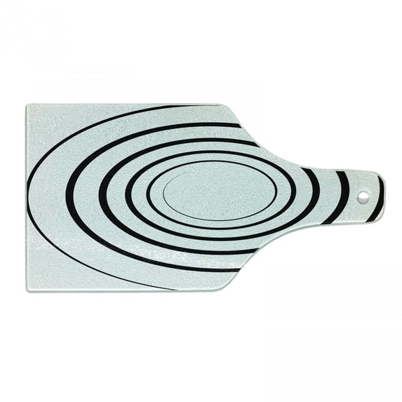 Spires Cutting Board, Abstract Design Monochrome Spiral Whorl Element Dimensional Aesthetic Curve Concept, Tempered Glass Cutting and Serving Board, Wine Bottle Shape, Black White, by Ambesonne