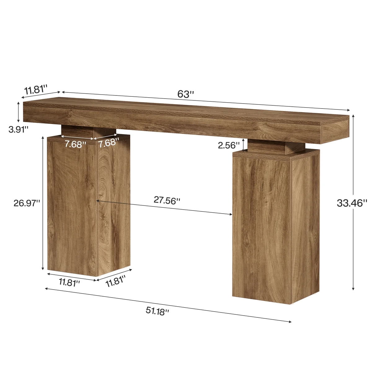 MAYEERTY 63" Rustic Console Table, Farmhouse Wooden Entryway Sofa Table, Narrow Stand for Living Room, Hallway, Foyer