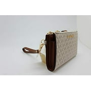 Michael Kors Jet Set Travel Leather Logo Large Double Zip Wristlet Wallet (Vanilla)