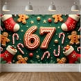 thumbnail image 3 of Gingerbread Design 67th Christmas Banner Candy Cane Pattern Holiday Display Snowflake Decor Number 67 Gingerbread Backdrop for Christmas Celebration 67th Anniversary Family Gathering, 3 of 9