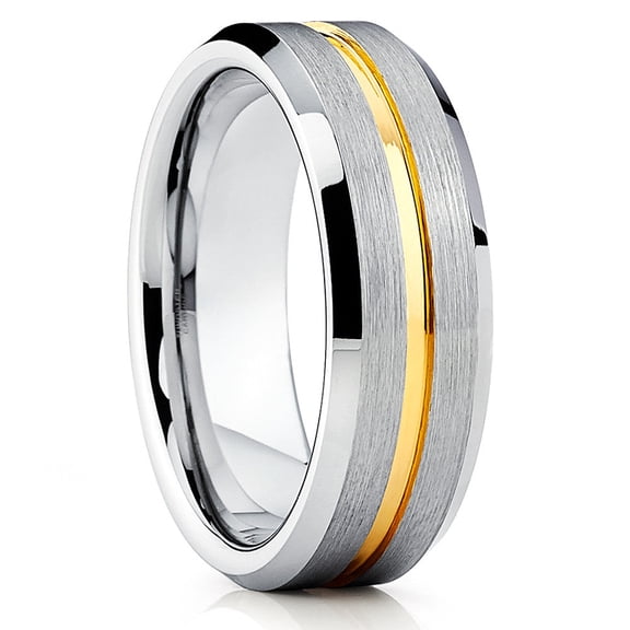7mm Tungsten Wedding Ring,Tungsten Carbide Ring,Engagement Ring,Anniversary Ring,Yellow Gold Ring