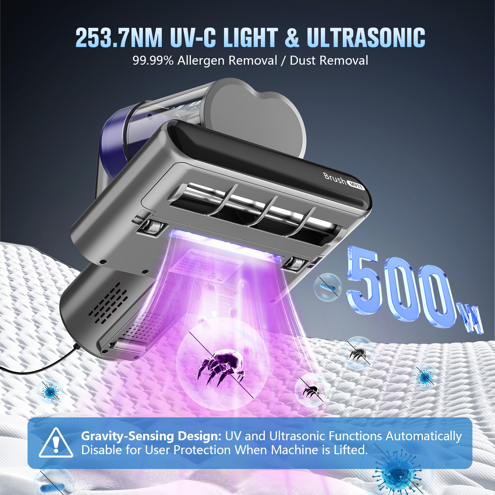 ONSON 16Kpa Handheld Mattress Vacuum Cleaner, UV Light for Deep Cleaning Beds & Sofas