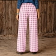 thumbnail image 6 of KDDYLITQ Pants for Women Drawstring Elastic Waisted Wide Leg Plaid Work Bottoms Gingham Casual Trendy Cute Fall 2026 Trousers with Pockets Pink L, 6 of 6