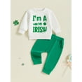 thumbnail image 3 of Baby Boys 2Pcs Spring Outfits 6 12 18 24 Months 2T 3T Toddler Boy Irish Clothes Long Sleeve Clover Embroidery Sweatshirt + Pants Set, 3 of 9
