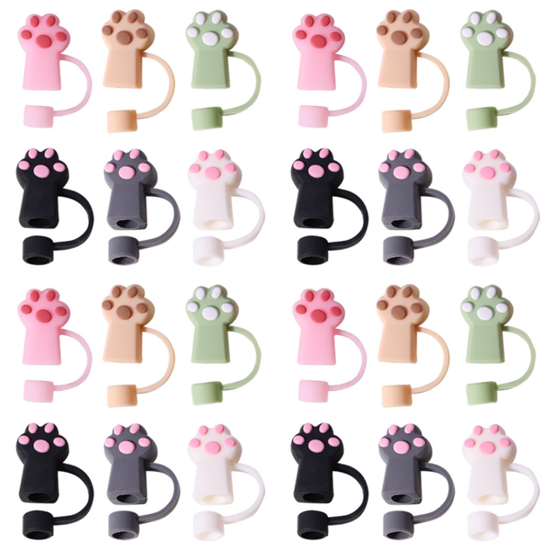 Cubiertas de paja de silicona con forma de pata de gato adornos de 10mm para vasos Stanley de 30/40 OZ 6 uds.