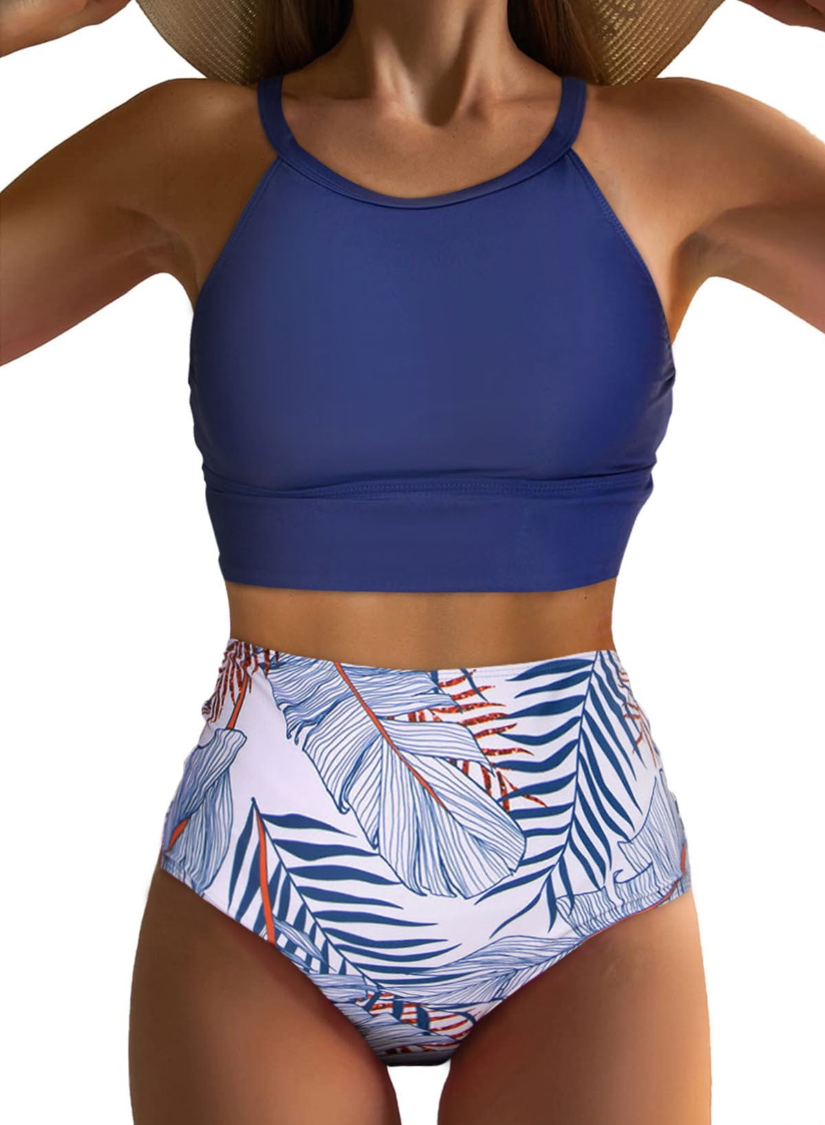 Aleumdr Halter Bikini for Women High Waist Floral Print Bikini Set