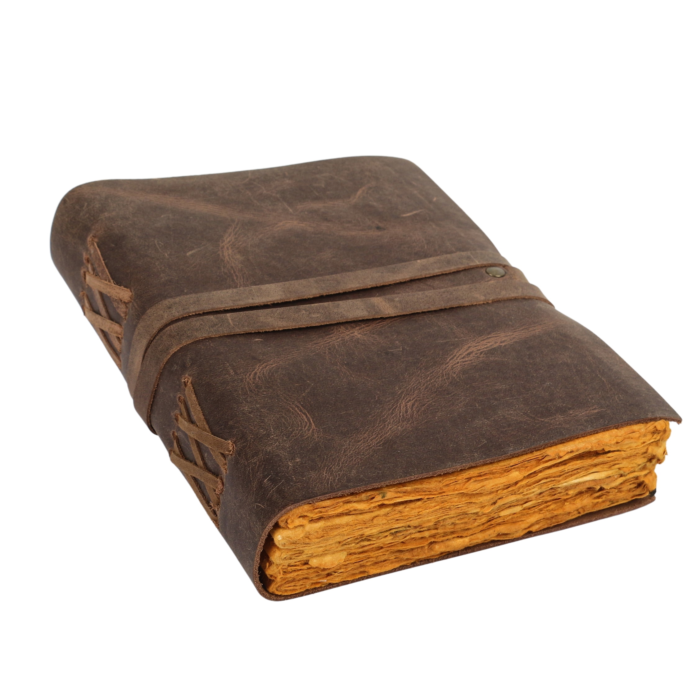Vintage Leather Journal for women and men 8 x 6-inch Antique Handmade Deckle Edge Vintage Yellow Paper Leather Sketchbook - Book of Shadows Journal