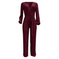 thumbnail image 3 of FEIFLY Casual O-Neck Jumpsuit Long Sleeve Belted Sequin Jumpsuit Solid Color Stylish Women Onesie, 3 of 4