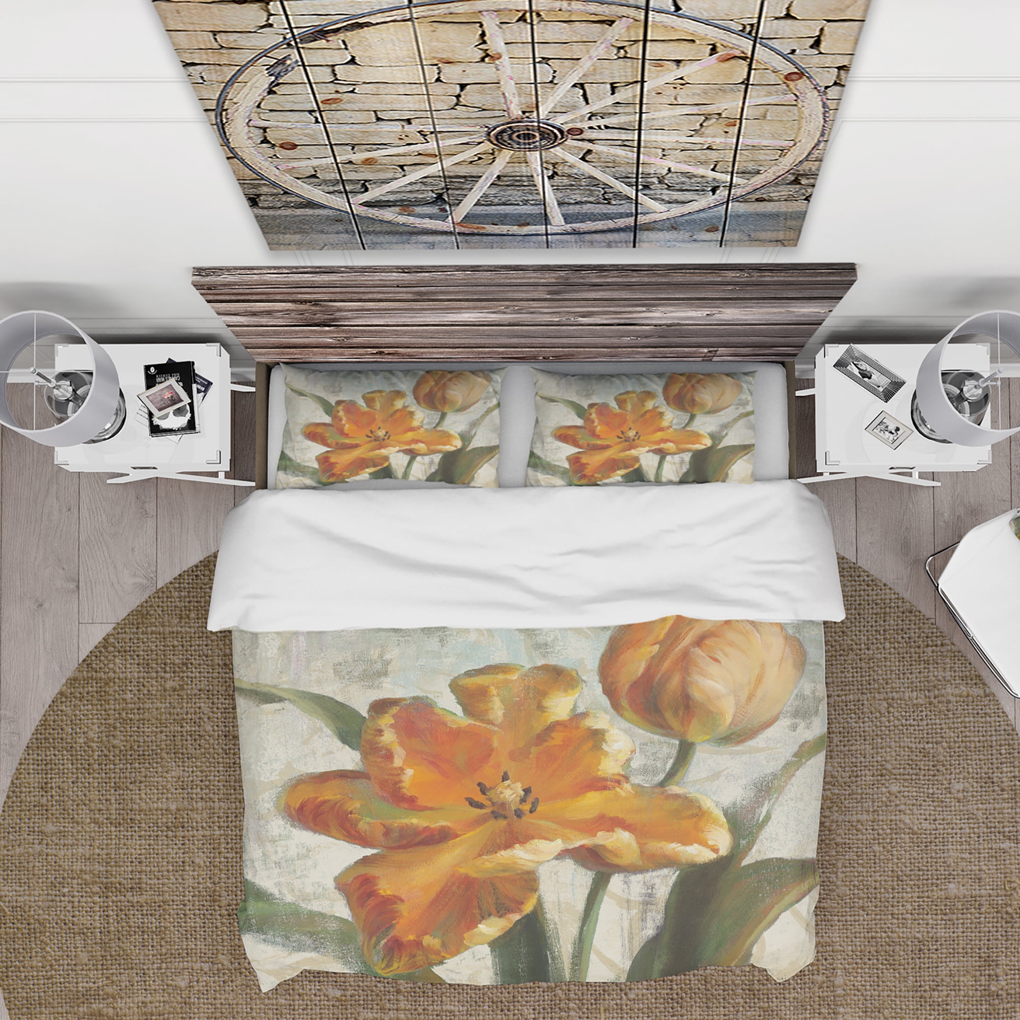 Designart 'Parrot Tulips I on Ivory' Cottage Duvet Cover Set