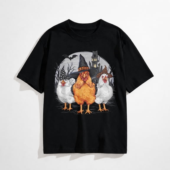 Funny Halloween Chickens Witch Spooky Season T-Shirt
