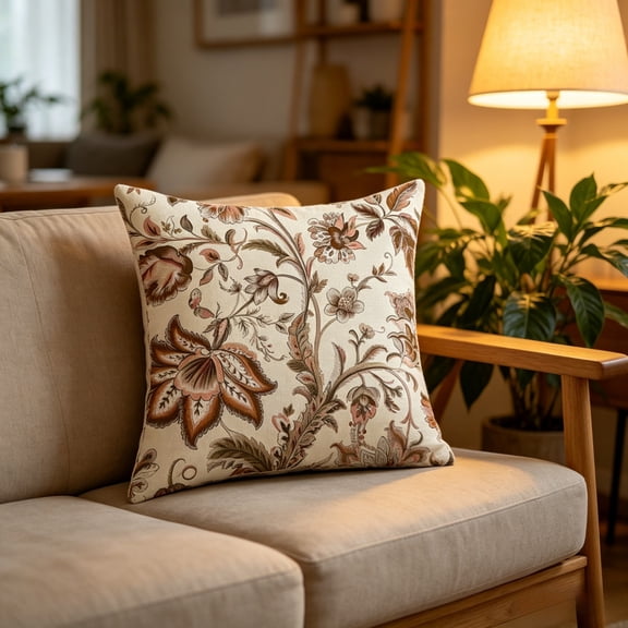 Vintage Floral Throw Pillow Cover Soft Linen Cushion Case Retro Jacobean Botanical Print Decorative Pillow Slipcover for Sofa Couch Bedroom Farmhouse Boho Home Decor